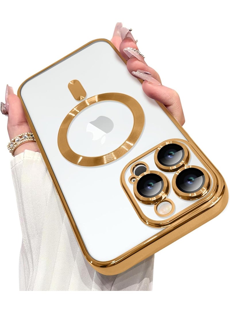 Compatible With iPhone 13 Pro Max Case with Camera Lens Protector Anti-Scratch Shockproof Protective Slim Plating iPhone 13 Pro Max Case for Women Men - Gold - Image 3